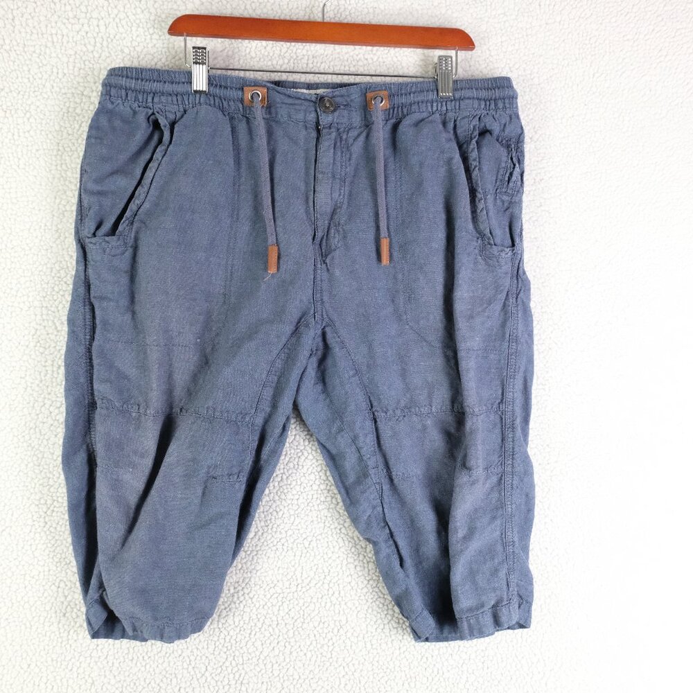 Projek Raw Shorts Mens Extra Large Blue Linen Blend Bermuda Long Drawstring